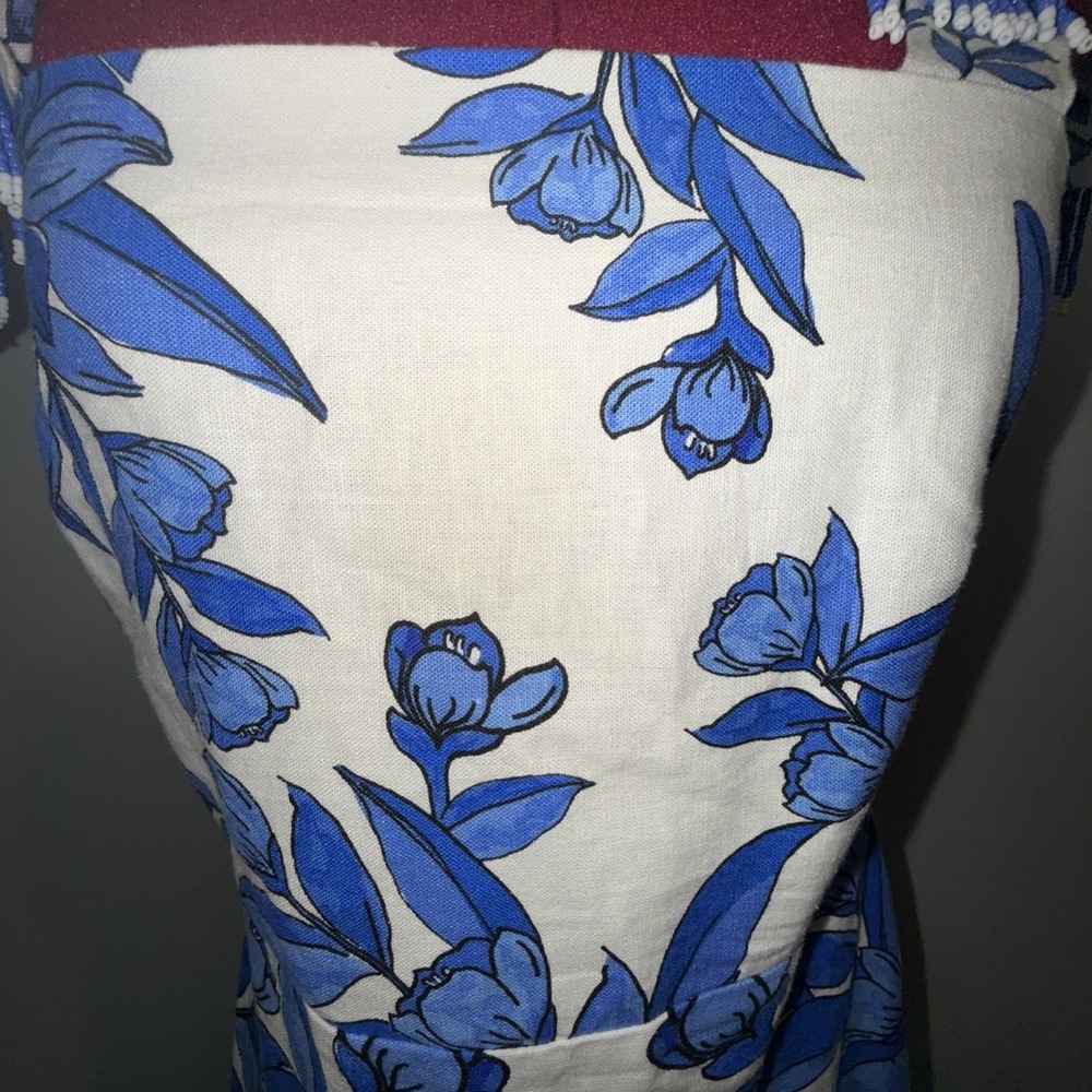 Calypso St Barth Blue White M Beaded Tie Straps Spring Wedding Guest Midi Dress - Picture 7 of 15